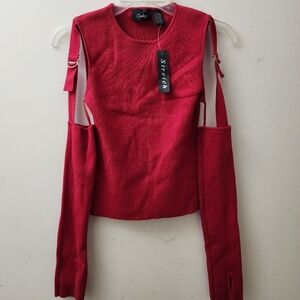 ChesleyM Ladies Red Sweater With Adjustable Detached Sleeves Thumb Hole NWT Sexy